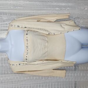 Y2K Cream White 3/4 Sleeve Tube Top Sweater Set W/ Jewel Trim SzM